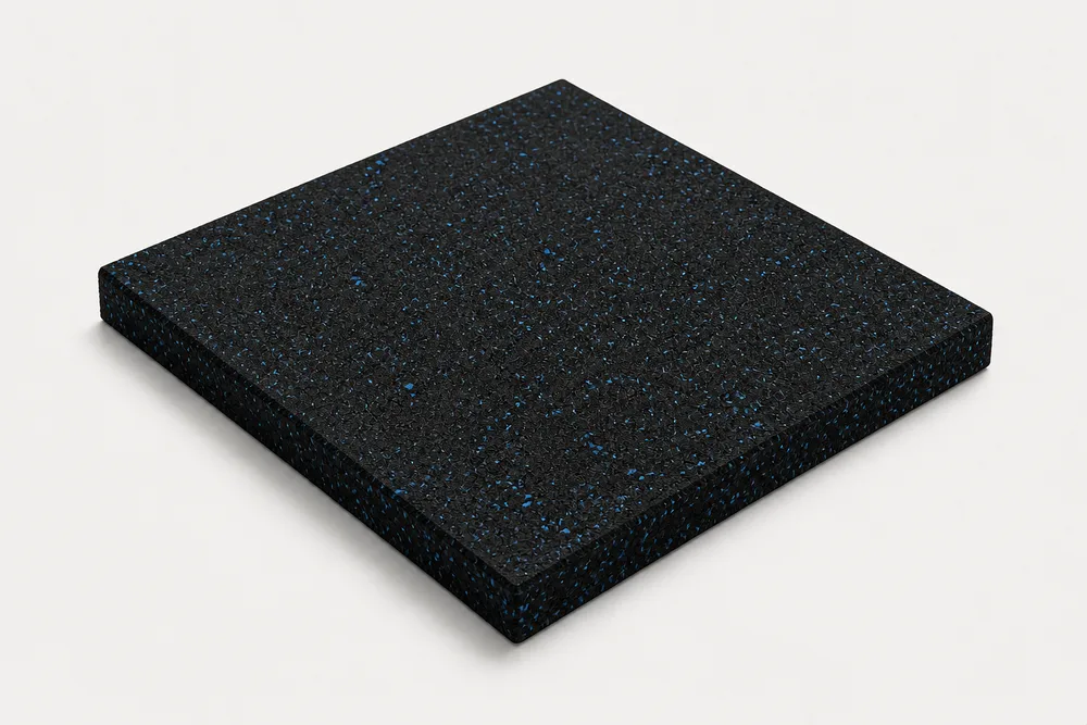Black Ultrafit rubber gym tile with blue flecks